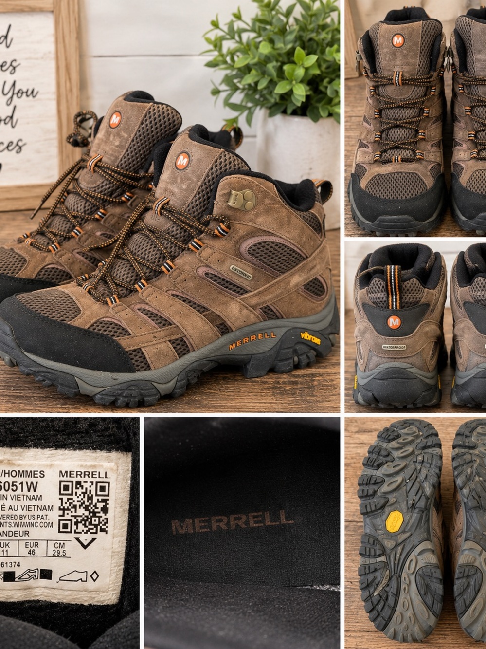 Merrell Moab Waterproof Hiking Boots Men’s 11.5 Wide Brown Vibram